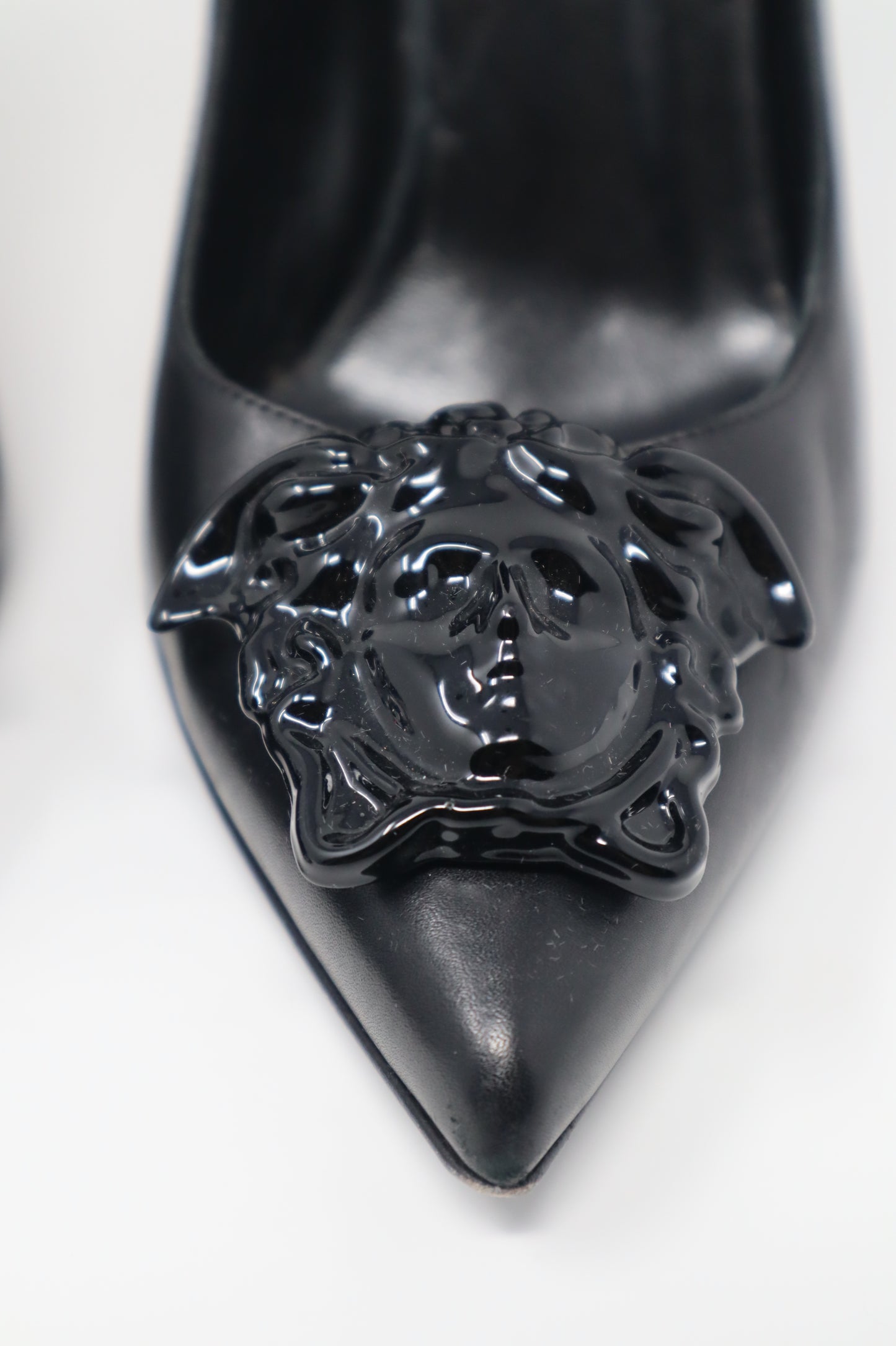 Versace Black Leather Medusa Pointed Toe Pumps