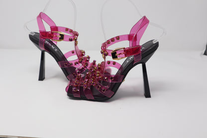 Versace Medusa Embellished Cage Sandals In Fuchsia