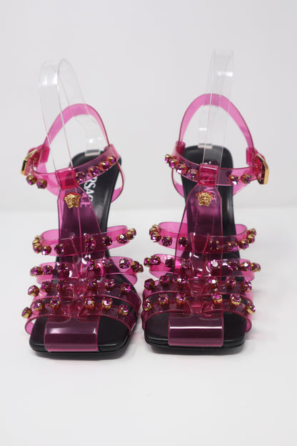 Versace Medusa Embellished Cage Sandals In Fuchsia