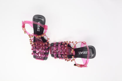 Versace Medusa Embellished Cage Sandals In Fuchsia