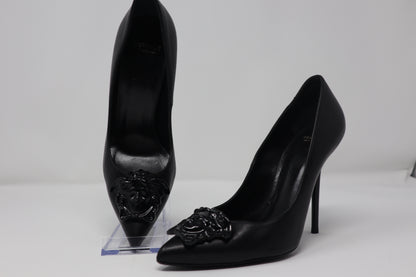 Versace Black Leather Medusa Pointed Toe Pumps