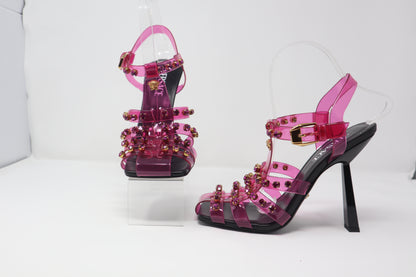 Versace Medusa Embellished Cage Sandals In Fuchsia