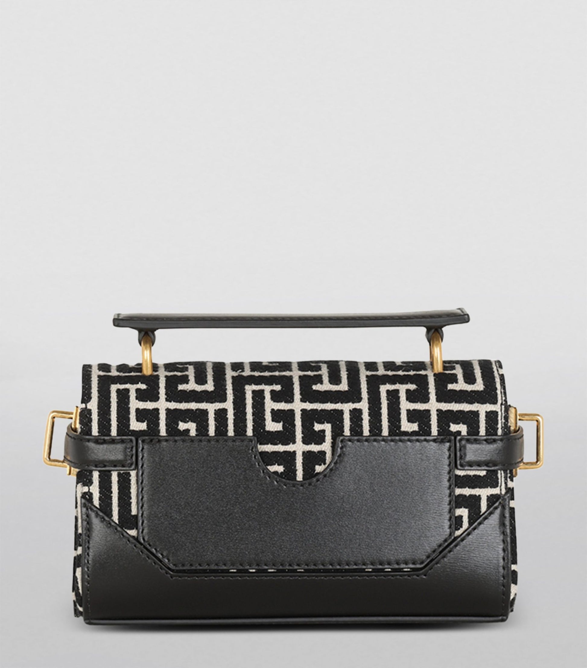 Balmain Monogram B-Buzz 19 Shoulder Bag featuring a monogram leather design with gold-tone BB logo hardware. A compact, elegant shoulder bag perfect for day or evening wear. Retail price $1,795, available for $850.