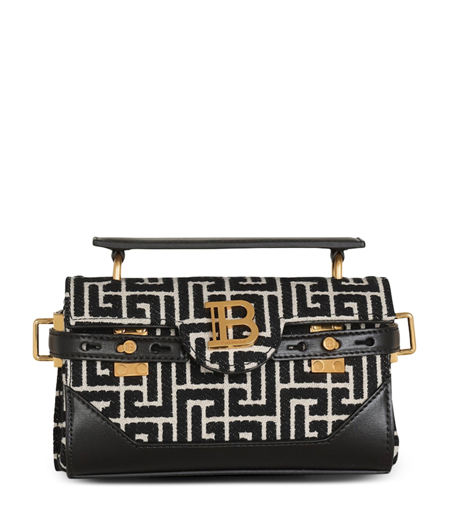 Balmain Monogram B-Buzz 19 Shoulder Bag featuring a monogram leather design with gold-tone BB logo hardware. A compact, elegant shoulder bag perfect for day or evening wear. Retail price $1,795, available for $850.