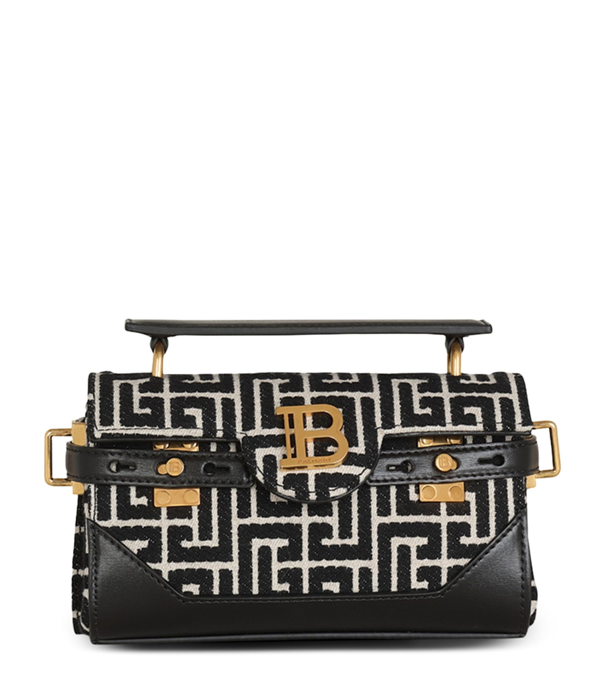 Balmain Monogram B-Buzz 19 Shoulder Bag featuring a monogram leather design with gold-tone BB logo hardware. A compact, elegant shoulder bag perfect for day or evening wear. Retail price $1,795, available for $850.